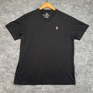 Psycho Bunny T Shirt Men's 6 Solid Black V-Neck Bunny Logo Pima Cotton